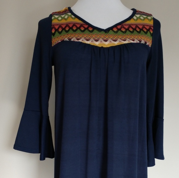 Navy Dress - Embroidery Neckline - Picture 8 of 8